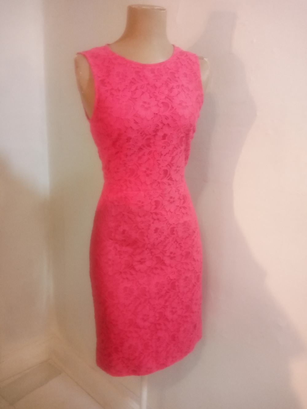 J. Crew Hot Pink Sleeveless Lace Midi Dress